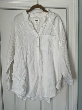 Aerie White Pool-to-Party Button-Up Gauze Top Size Small
